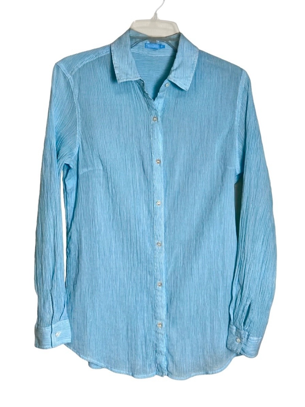 J. McLaughlin Blue Crinkle Gauze Button-Down Shirt - Small